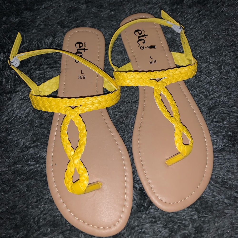 Yellow T-strap sandals